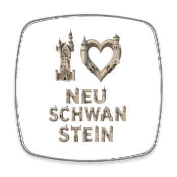J’adore Neuschwanstein – Architecture de château - Magnet carré - blanc - Devant