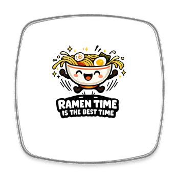 Ramen Zeit: Glückliche Nudeln - Viereckiger Kühlschrankmagnet - Weiß - Vorne