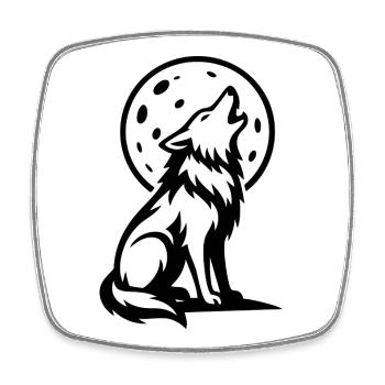 Loup qui hurle à la pleine lune - Magnet carré - blanc - Devant
