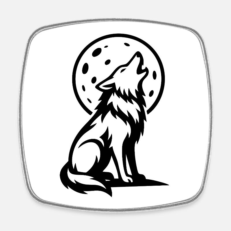 Wolf howling at full moon - Square fridge magnet - white