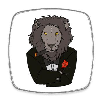 Lion in tuxedo with rose / Funny design - Square fridge magnet - white - Front