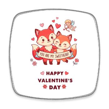 Valentinstags-Füchse - Viereckiger Kühlschrankmagnet - Weiß - Vorne