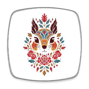 Floral Squirrel Head Folk Art - Square fridge magnet - white - Front