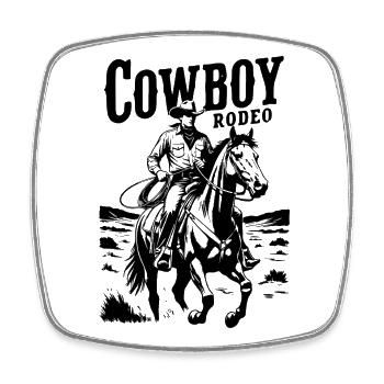 Rodeo Cowboy auf Pferd Silhouette - Viereckiger Kühlschrankmagnet - Weiß - Vorne