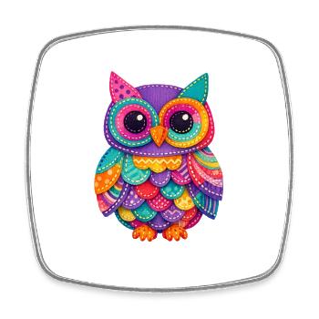 Magie du Hibou en Patchwork - Magnet carré - blanc - Devant