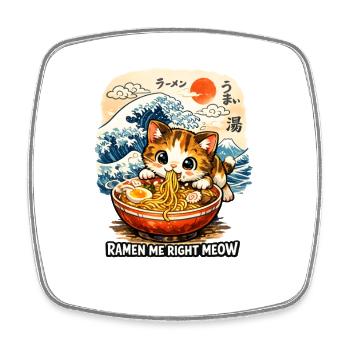 Kawaii Neko Ramen Cat Noodle Anime - Square fridge magnet - white - Front