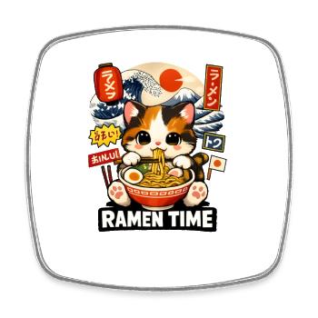 Ramen Zeit Katze Kawaii Bowl - Viereckiger Kühlschrankmagnet - Weiß - Vorne