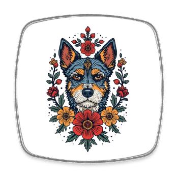 Flowers Dog Terrier Portrait - Square fridge magnet - white - Front