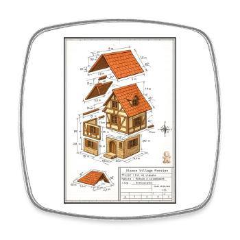 Maison colombages Alsacienne plan architecte  - Magnet carré - blanc - Devant