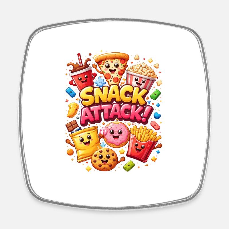 Snack Attack! Colorful snack heroes - Square fridge magnet - white