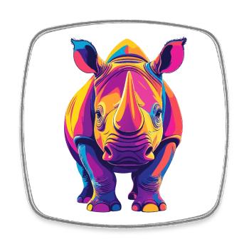 Farbenfroher Rhino Pop Art buntes Nashorn Motiv - Viereckiger Kühlschrankmagnet - Weiß - Vorne