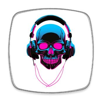 Neon Skull mit Kopfhörern - Viereckiger Kühlschrankmagnet - Weiß - Vorne