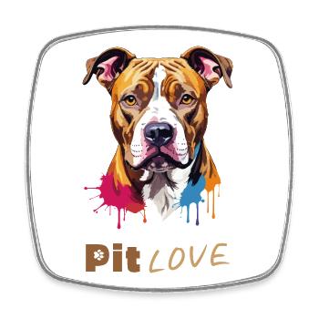 Pit LOVE: Bunte Pitbull-Illustration/Portrait - Viereckiger Kühlschrankmagnet - Weiß - Vorne