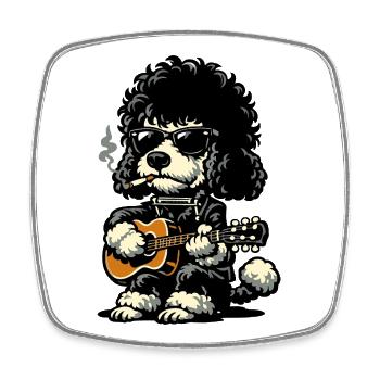 Rocking poodle with guitar - Square fridge magnet - white - Front