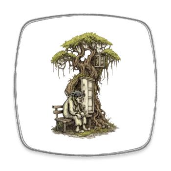 Old woman on the bench | Treehouse of Memories - Square fridge magnet - white - Front