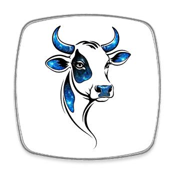 Kuh Lineart Blau – Modernes Bauernhof Desing - Viereckiger Kühlschrankmagnet - Weiß - Vorne