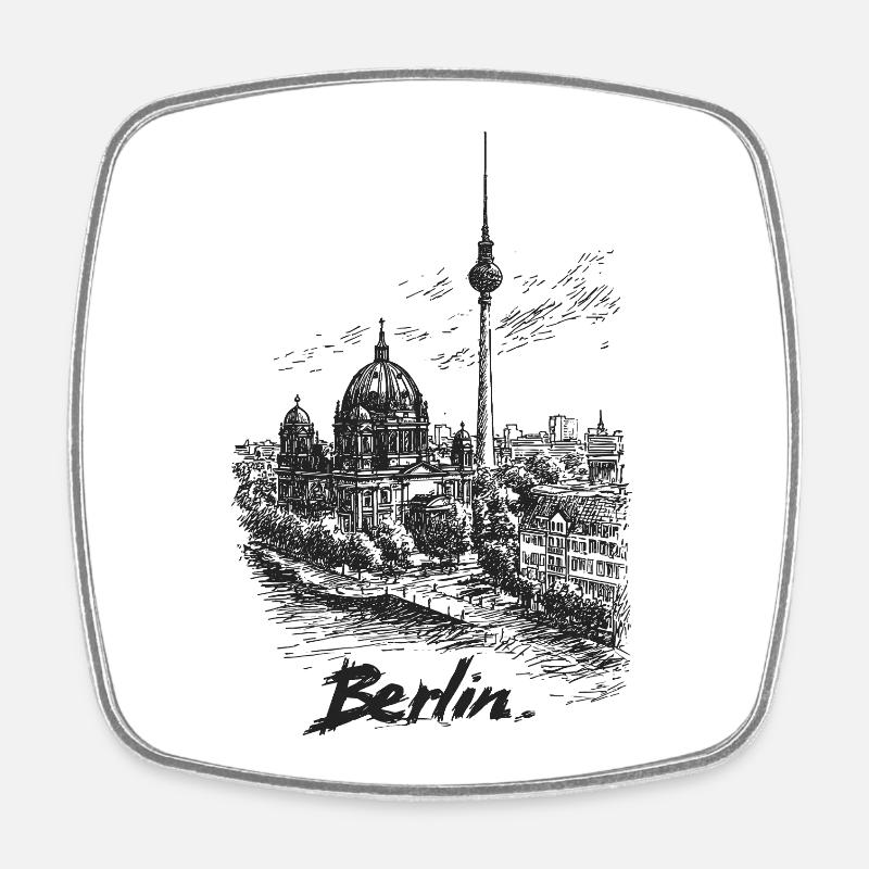 Berliner Skyline Silhouette - Viereckiger Kühlschrankmagnet - Weiß