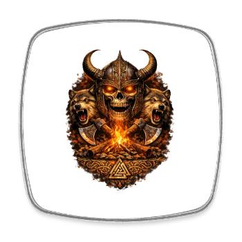 Vikingenschädel Feuerkampf - Viereckiger Kühlschrankmagnet - Weiß - Vorne