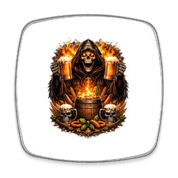 Grim Reaper at the fire barrel - Square fridge magnet - white - Front