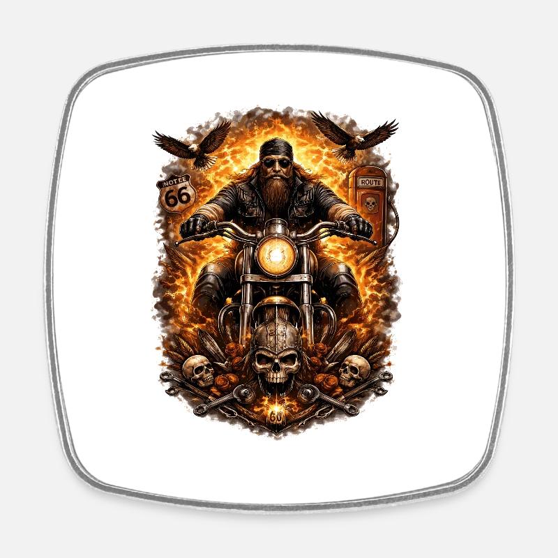 Flame Biker Skull - Square fridge magnet - white