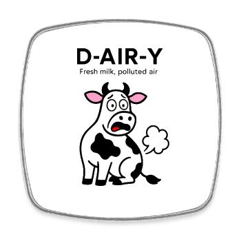 D-Air-Y – Lait frais, air pollué - Vache - Magnet carré - blanc - Devant