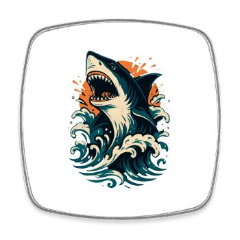 Le requin rugit à travers les vagues orangées - Magnet carré - blanc - Devant