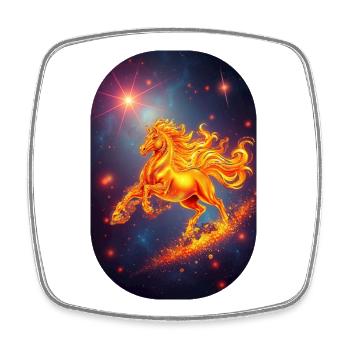 Golden Fire Horse Starry Sky Zodiac Sign - Square fridge magnet - white - Front