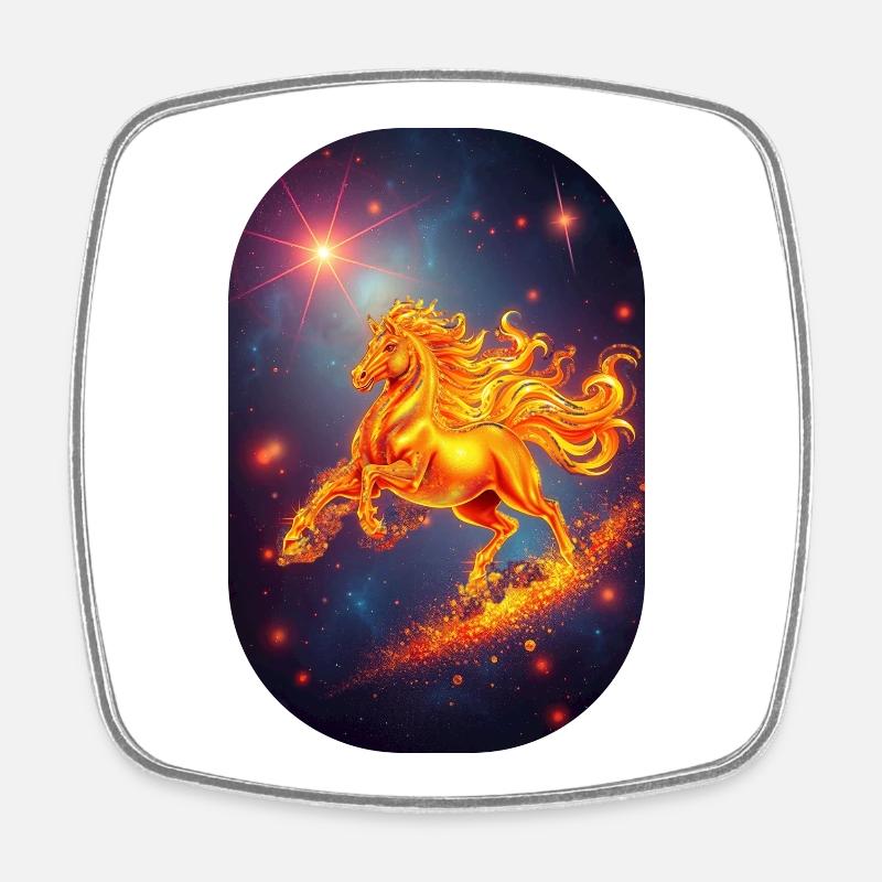 Signe du zodiaque Cheval de Feu Doré Ciel étoilé - Magnet carré - blanc