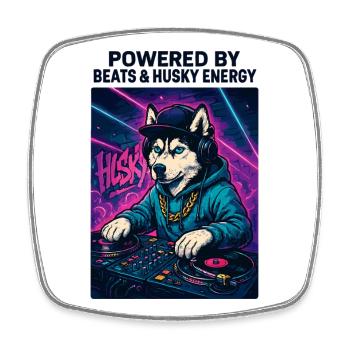 Husky DJ – Streetwear urbain avec Beats Energy - Magnet carré - blanc - Devant