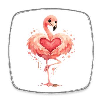Flamingo with Heart | Cute Pink Animal Gift - Square fridge magnet - white - Front