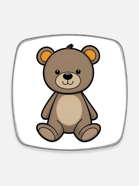 Cuddly Bear Illustration Velvet Brown - Square fridge magnet - white