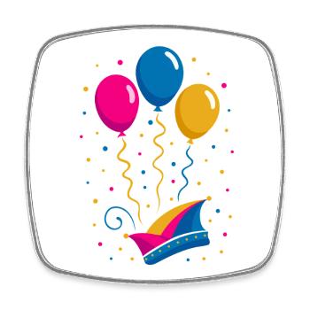 Carnival with jester's cap and colorful balloons - Square fridge magnet - white - Front