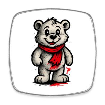 Ours en peaux avec écharpe rouge - Magnet carré - blanc - Devant