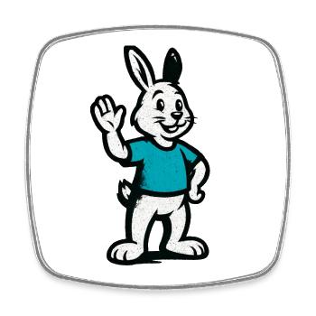 Lapin bleu qui fait signe - Magnet carré - blanc - Devant