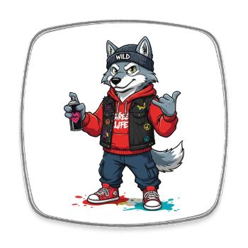Wilder Wolf Streetwear Graffiti - Viereckiger Kühlschrankmagnet - Weiß - Vorne