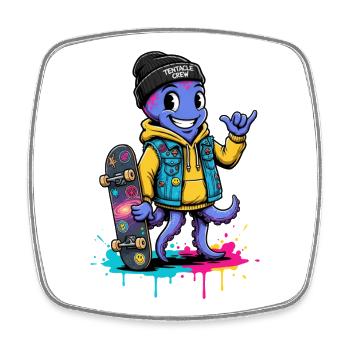 Tentacle Skate Crew Cartoon - Square fridge magnet - white - Front