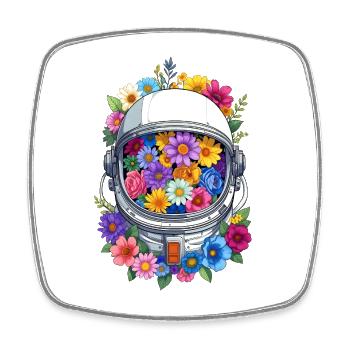 Floraler Weltraumhelm - Viereckiger Kühlschrankmagnet - Weiß - Vorne