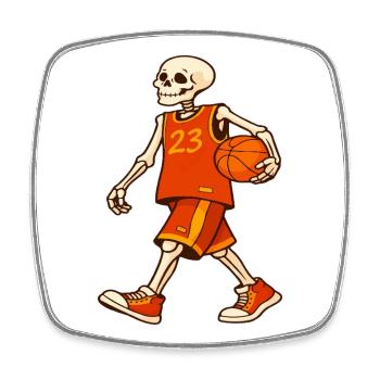 Skelett-Reifen im orangefarbenen Trikot - Viereckiger Kühlschrankmagnet - Weiß - Vorne