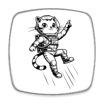 Chat astronaute - Magnet carré - blanc - Devant