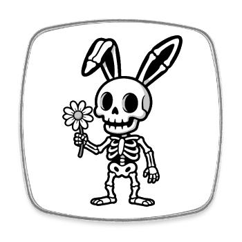 Lapin Squelette à Fleur - Magnet carré - blanc - Devant