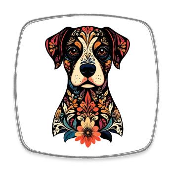 Ornament Dog Floral Pattern Decorated Dog Head - Square fridge magnet - white - Front