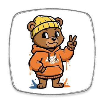 Little Bear Hoodie Peace Sign - Square fridge magnet - white - Front