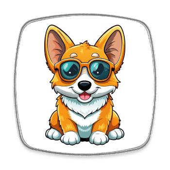Bébé corgi avec des lunettes de soleil - Magnet carré - blanc - Devant