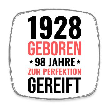 1928 geboren – Zur Perfektion gereift - Viereckiger Kühlschrankmagnet - Weiß - Vorne