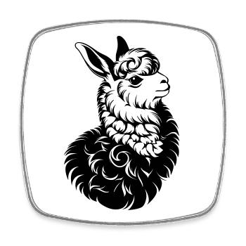 Llama Head T-Shirt – Black Vintage Animal Print - Square fridge magnet - white - Front