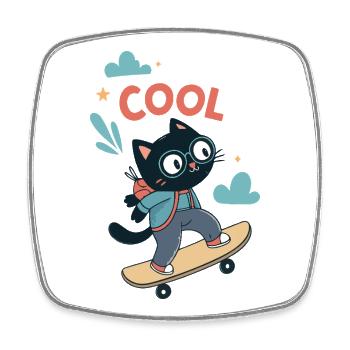 Skater Cat - Viereckiger Kühlschrankmagnet - Weiß - Vorne