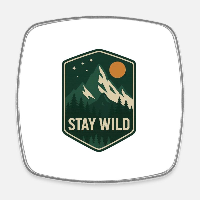 Stay Wild Mountain Forest Patch - Square fridge magnet - white
