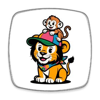 Süßer Löwe und Affe – Beste Freunde - Viereckiger Kühlschrankmagnet - Weiß - Vorne