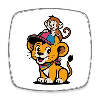 Süßer Löwe und Affe – Beste Freunde - Viereckiger Kühlschrankmagnet - Weiß - Vorne
