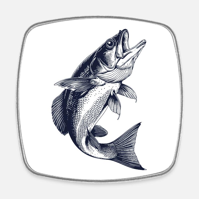 Jumping Perch | Vintage Angler Motif - Square fridge magnet - white
